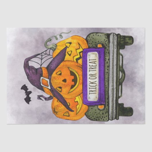 Halloween Wassercolor Truck Pumpkins Seidenpapier (Vorderseite)