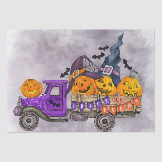 Halloween Wassercolor Truck Pumpkins Seidenpapier (Vorderseite)