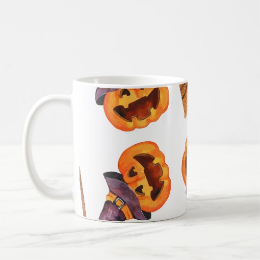 Halloween Wasserfarbe, Herbst Nahtloses Muster. Kaffeetasse (Links)
