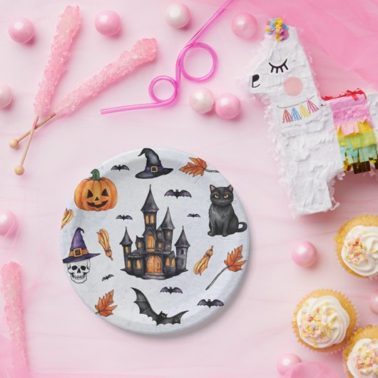 Halloween Wasserfarbe Kürbiskuschelfledermaus Patt Pappteller (Party)