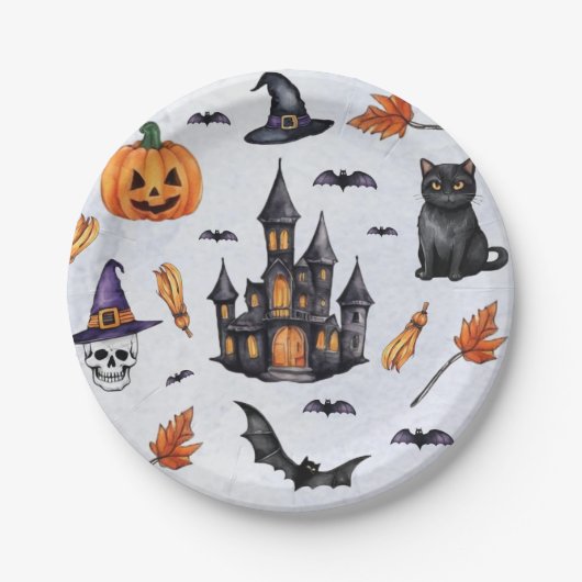 Halloween Wasserfarbe Kürbiskuschelfledermaus Patt Pappteller (Vorderseite)