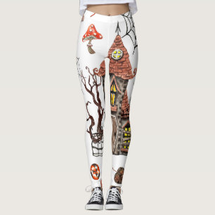 Halloween-Wasserfarbe: Muster eines Spukhauses. Leggings