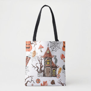 Halloween-Wasserfarbe: Muster eines verlassenen Ha Tasche