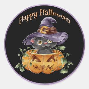 Halloween - Wasserfarbe Niedliche Kätzchen in Pump Runder Aufkleber