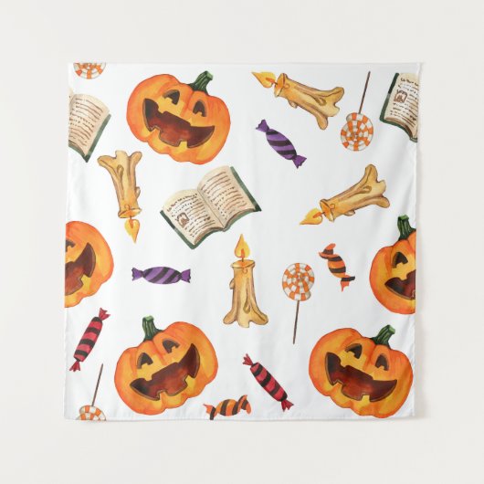 Halloween Wasserfarbe: Saisonales Muster Wandteppich (Vorderseite)