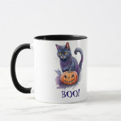 Halloween Wasserfarbe Schwarze Katze mit Kürbis Tasse (Links)