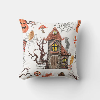 Halloween Wasserfarbe: Spuk Hausmuster. Kissen