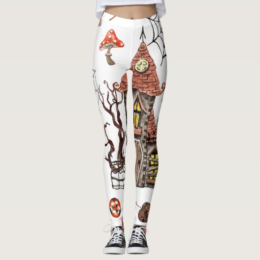 Halloween Wasserfarbe: Spuk Hausmuster. Leggings (Vorderseite)
