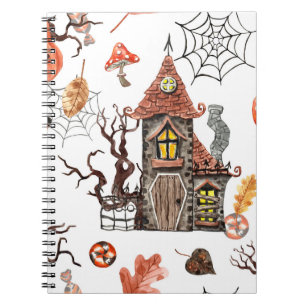 Halloween Wasserfarbe: Spuk Hausmuster. Notizblock
