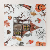Halloween Wasserfarbe: Spuk Hausmuster. Puzzle (Horizontal)