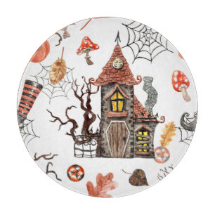 Halloween Wasserfarbe: Spuk Hausmuster. Schneidebrett