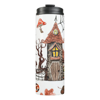 Halloween Wasserfarbe: Spuk Hausmuster. Thermosbecher
