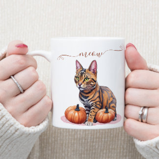 Halloween Wasserfarbenkatze bengalisch mit Kürbis Kaffeetasse