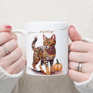Halloween Wasserfarbenkatze bengalisch mit Kürbis Kaffeetasse