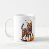 Halloween Wasserfarbenkatze bengalisch mit Kürbis Kaffeetasse (Links)