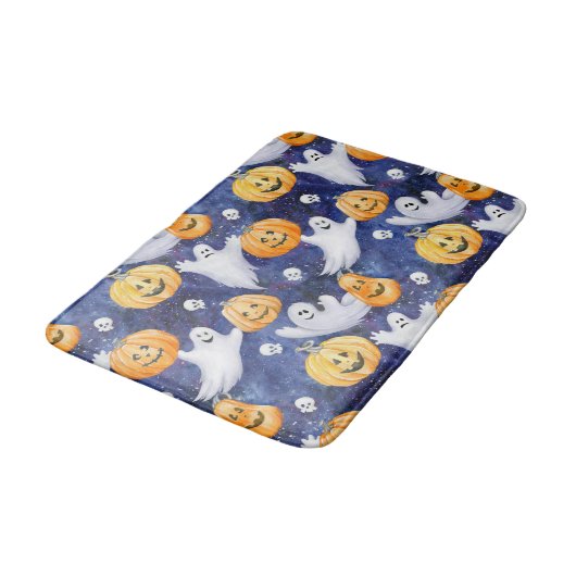 Halloween Wasserfarbmuster Badematte (Schrägansicht)