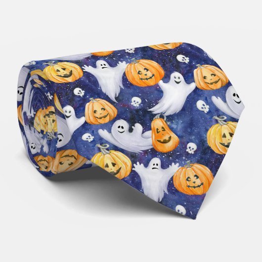 Halloween Wasserfarbmuster Krawatte (Gerollt)