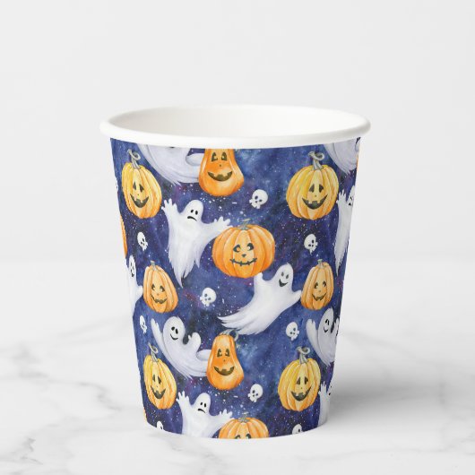 Halloween Wasserfarbmuster Pappbecher (Vorderseite)