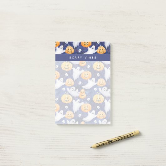 Halloween Wasserfarbmuster Post-it Klebezettel (Auf Schreibtisch)