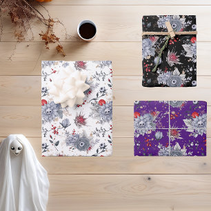 Halloween-Wasserfarbmuster-Totenkopf-Blumenmuster Geschenkpapier Set