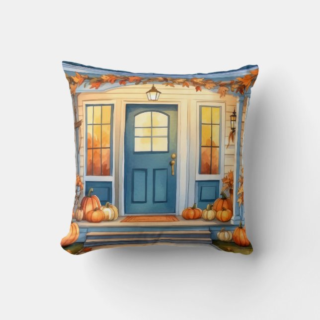 Halloween Watercolor Fall Pumpkin-Blätter Kissen (Vorderseite)