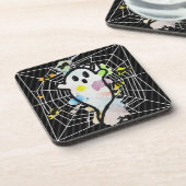 Halloween Watercolor Ghost Spider Web Getränkeuntersetzer (Linke Seite)