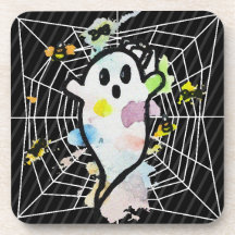 Halloween Watercolor Ghost Spider Web