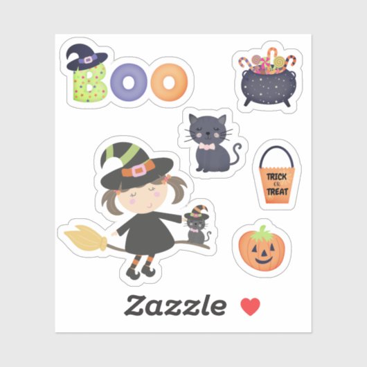 Halloween Watercolor Hexe Boo Cat Pumpkin Aufkleber (Blatt)