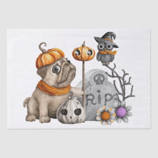 Halloween Watercolor Mops Hundeschuhe Seidenpapier (Vorderseite)