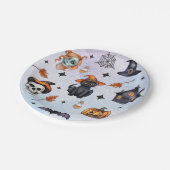 Halloween Watercolor Pumpkin Cat Skull Pattern Pappteller (Schrägansicht)
