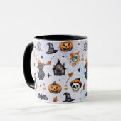 Halloween Watercolor Pumpkin Cat Skull Pattern Tasse (Vorderseite Links)