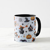 Halloween Watercolor Pumpkin Cat Skull Pattern Tasse (VorderseiteRechts)