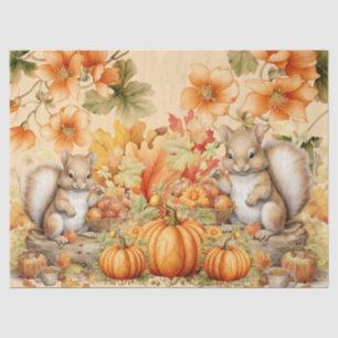 Halloween Watercolor Squirrels Pumpkins Decoupage Seidenpapier