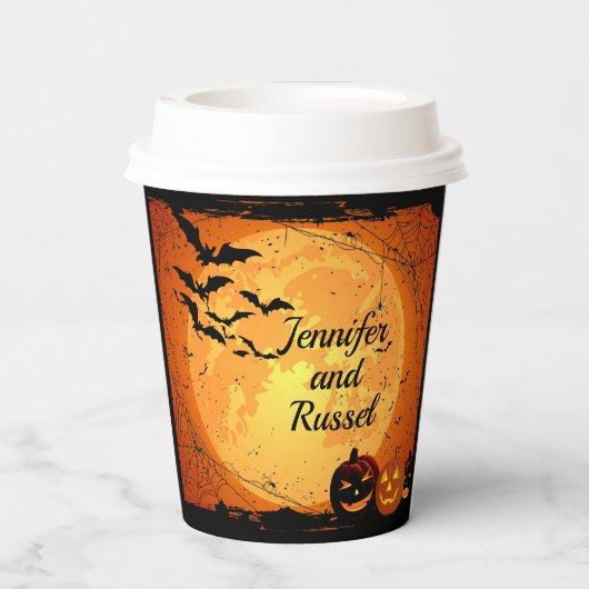 Halloween Wedding Personalize Names Hot Cold Pappbecher (Rückseite)