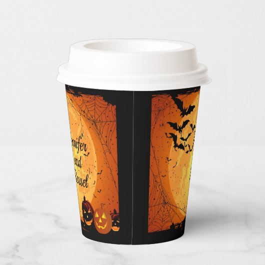 Halloween Wedding Personalize Names Hot Cold Pappbecher (Rechts)