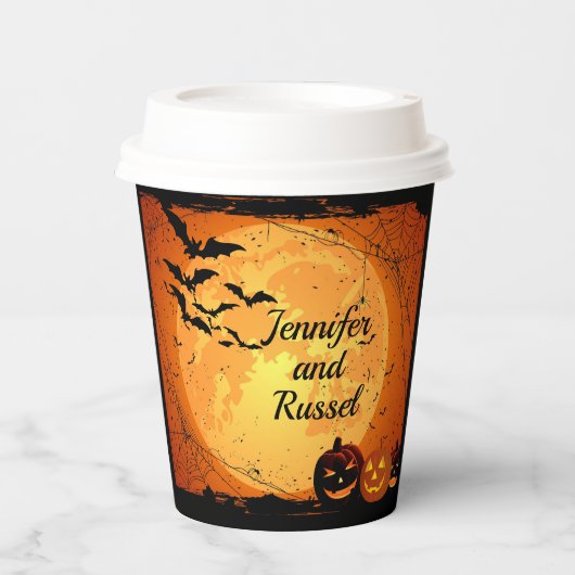 Halloween Wedding Personalize Names Hot Cold Pappbecher (Vorderseite)