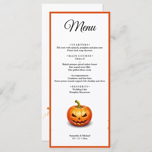 Halloween Wedding Pumpkin Wedding Menu Menükarte (Vorne/Hinten)