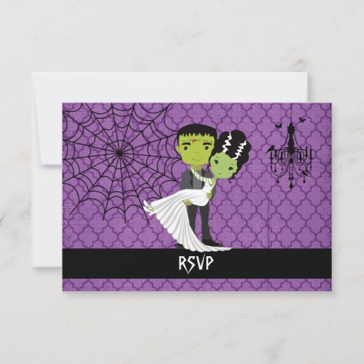 Halloween Wedding RSVP Bride von Frankenstein Karte (Vorderseite)