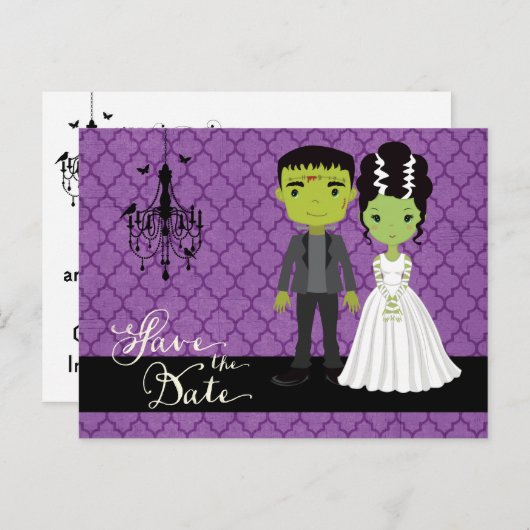 Halloween Wedding Save the Date Ankündigungspostkarte (Vorne/Hinten)