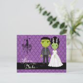 Halloween Wedding Save the Date Ankündigungspostkarte (Stehend Vorderseite)