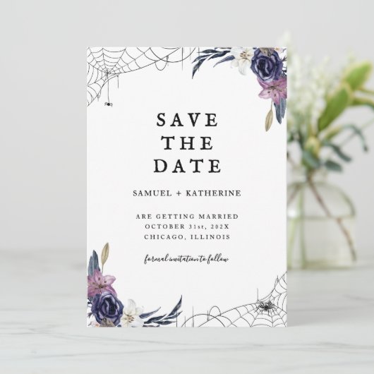 Halloween Wedding Save the Date Card (Stehend Vorderseite)