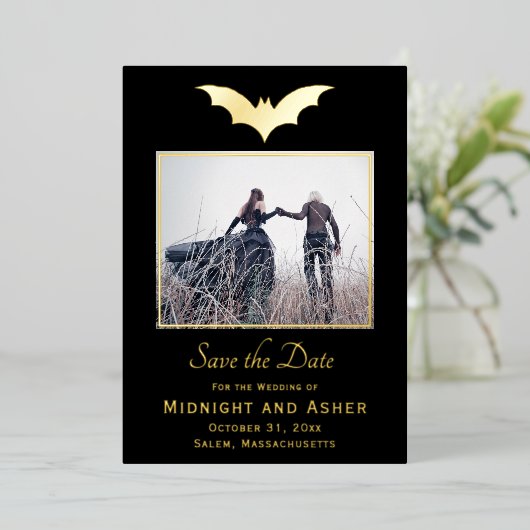Halloween Wedding Save the Date Folieneinladung (Stehend vorne)