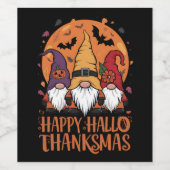 Halloween Weihnachtsgeschenk HalloDankeMas Gnomes Weinetikett (Einzelnes Label)