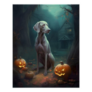 Halloween-Weimaraner mit Kürbissen Gruselig Poster