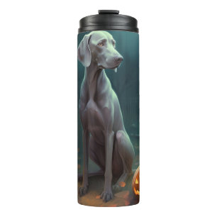 Halloween-Weimaraner mit Kürbissen Gruselig Thermosbecher