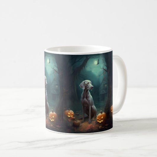 Halloween Weimaraner mit Pumpkins Beängstigend Kaffeetasse (VorderseiteRechts)