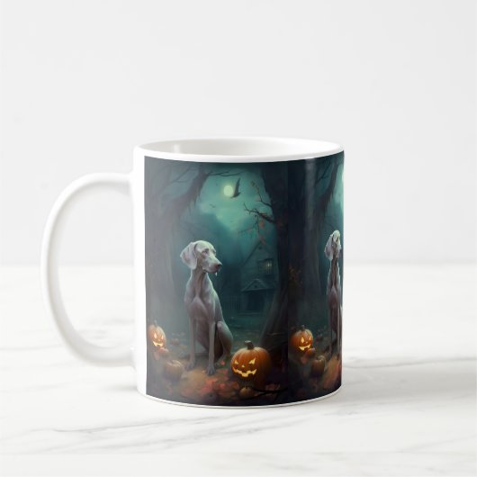Halloween Weimaraner mit Pumpkins Beängstigend Kaffeetasse (Links)