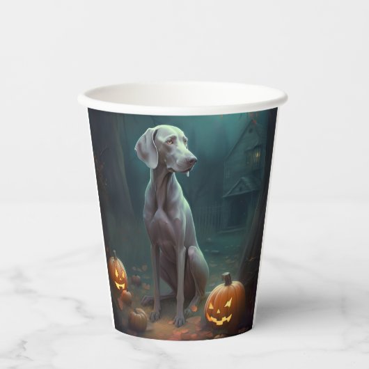 Halloween Weimaraner mit Pumpkins Beängstigend Pappbecher (Vorderseite)