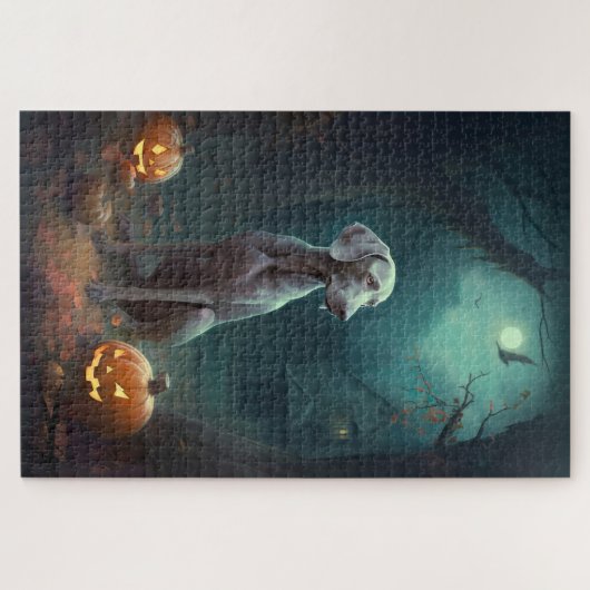 Halloween Weimaraner mit Pumpkins Beängstigend Puzzle (Horizontal)