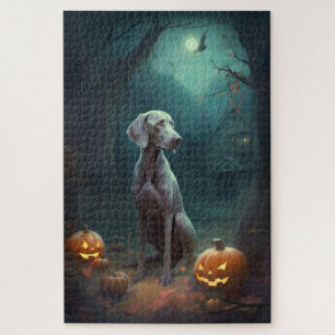 Halloween Weimaraner mit Pumpkins Beängstigend Puzzle